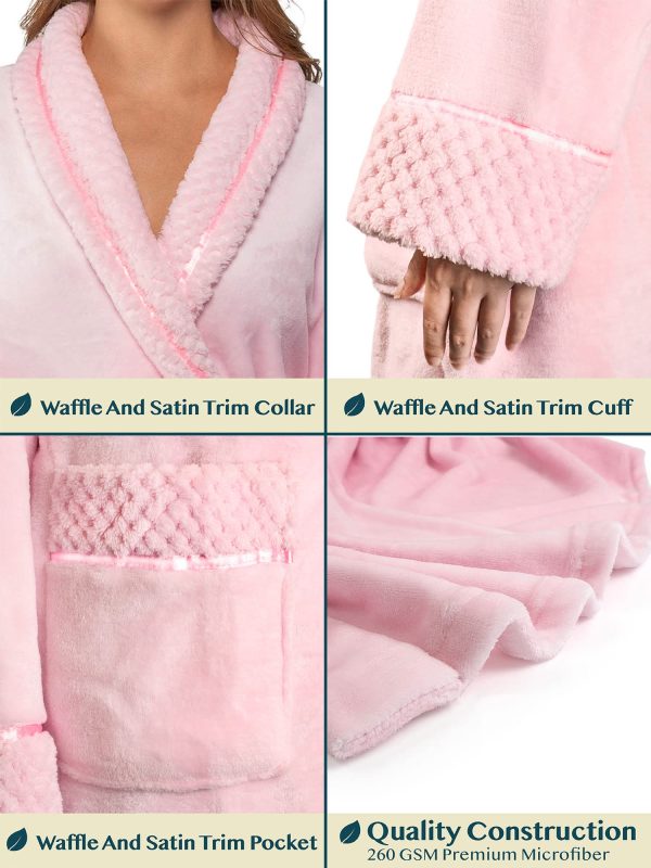 Soft Plush Women Fleece Robe, Cozy Warm Bathrobe, Fuzzy Female Long Spa Robe