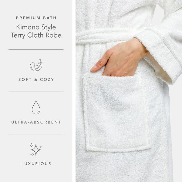 Women's Terry Bathrobe; Kimono Style; Front Pockets