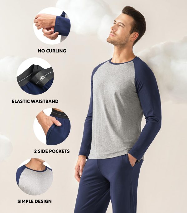 Mens Pajamas Set - Soft Pj Sets for Men Long Sleeve Pajamas Men Cotton Mens Pjs Sets Loungewear with Pockets