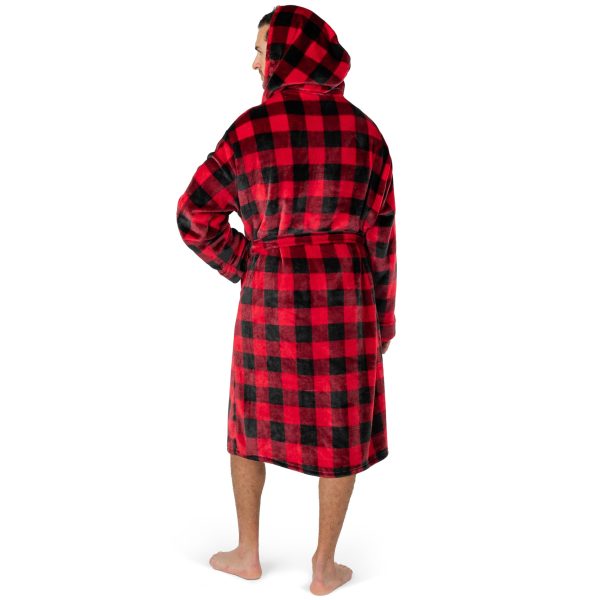 Mens Robe, Hooded Fleece Bathrobe for Men, Plush Long Warm Robe for Male Bath Spa