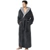 Mens Long Robes with Hood Full Length Hooded Bathrobe Fleece Plush Fluffy Housecoat Nightgown