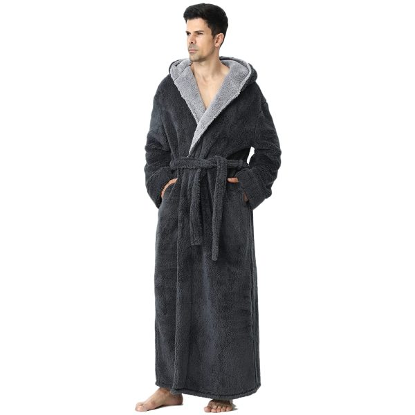 Mens Long Robes with Hood Full Length Hooded Bathrobe Fleece Plush Fluffy Housecoat Nightgown