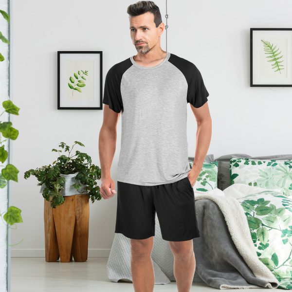 2 Sets Men's Pajamas Short Sleeve Pyjama Modal Sleepwear Shorts with Pockets Nightwear Soft Comfy Pjs Set