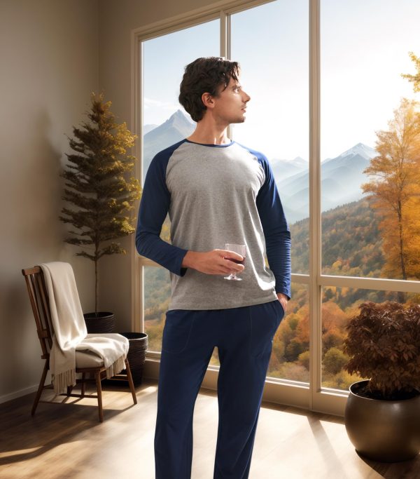 Mens Pajamas Set - Soft Pj Sets for Men Long Sleeve Pajamas Men Cotton Mens Pjs Sets Loungewear with Pockets