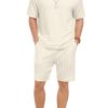 Mens Pajamas Set Summer Pjs Sets Lightweight Short Sleeve Pajama Shorts Set Soft Sleepwear Loungewear with Pockets