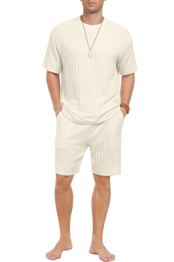 Mens Pajamas Set Summer Pjs Sets Lightweight Short Sleeve Pajama Shorts Set Soft Sleepwear Loungewear with Pockets
