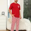 Cotton Matching Pajamas for Couples Cute Printed Short Sleeve Top & Long Pants Sleepwear Pjs Sets