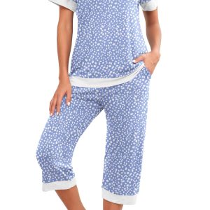 Women's Pajama Set Short Sleeve Shirt and Capri Pants Sleepwear Pjs Sets Lounge Set