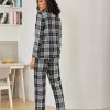 Pajamas for Women 2 Piece Lounge Set Long Sleeve Plaid Sleepwear Casual 2 Piece Pjs S-XXL