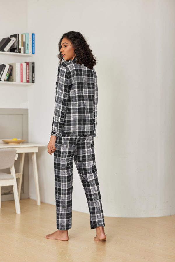 Pajamas for Women 2 Piece Lounge Set Long Sleeve Plaid Sleepwear Casual 2 Piece Pjs S-XXL