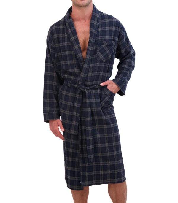 Men's Flannel Sleep Robe, Flannel Bathrobe for Men, Shawl Collar Winter Plaid Robe Perfect for Men and Women