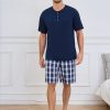 Mens Pajama Set Short Sleeve, Pajamas Made from Bamboo Pulp Viscose and Cotton Lightweight PJS for Men