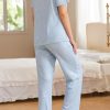 Womens Pajamas Set Plaid PJs Soft Button Down Sleepwear Short Sleeve Nightwear with Long Pants