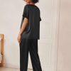 Satin Pajama Set Womens Silk Short Sleeve V Neck Shirt with Long Pant Soft Loungewear Pjs Set