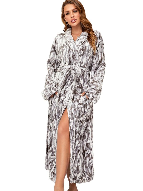 Womens Bathrobe Ladies Fleece Plush Warm Long Robes Fleece Nightgown Sleepwear