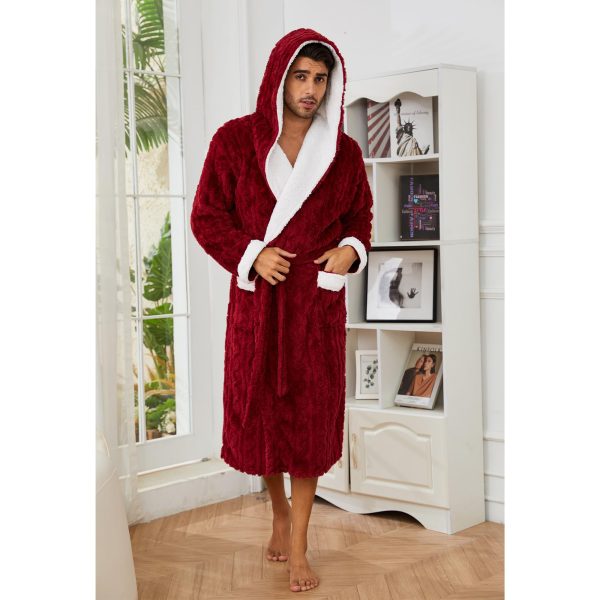 Mens Robe with Hood,Full Length Plush Robe for Men Thick Fleece Bathrobe