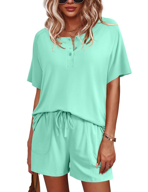 Womens Pajamas Set Short Sleeve Sleepwear 2 Piece Lounge Sets with Pockets S-XXL