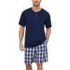 Mens Pajama Set Short Sleeve, Pajamas Made from Bamboo Pulp Viscose and Cotton Lightweight PJS for Men