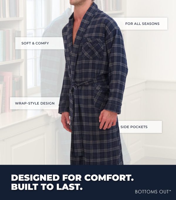 Men's Flannel Sleep Robe, Flannel Bathrobe for Men, Shawl Collar Winter Plaid Robe Perfect for Men and Women