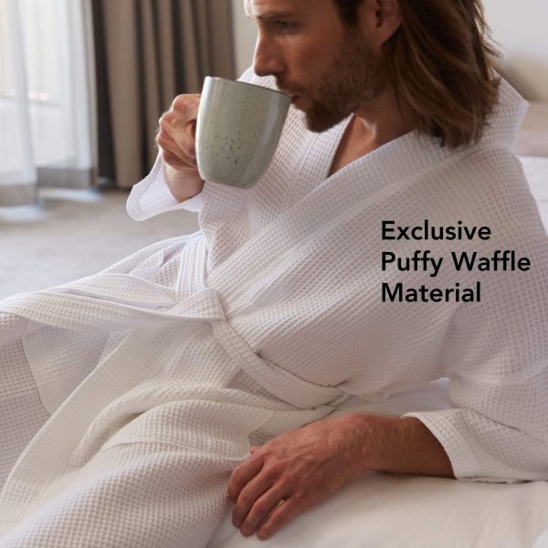 Square Waffle Spa Kimono Robe - Soft Light Hotel Bathrobe Cypress (One Size/Large, White)