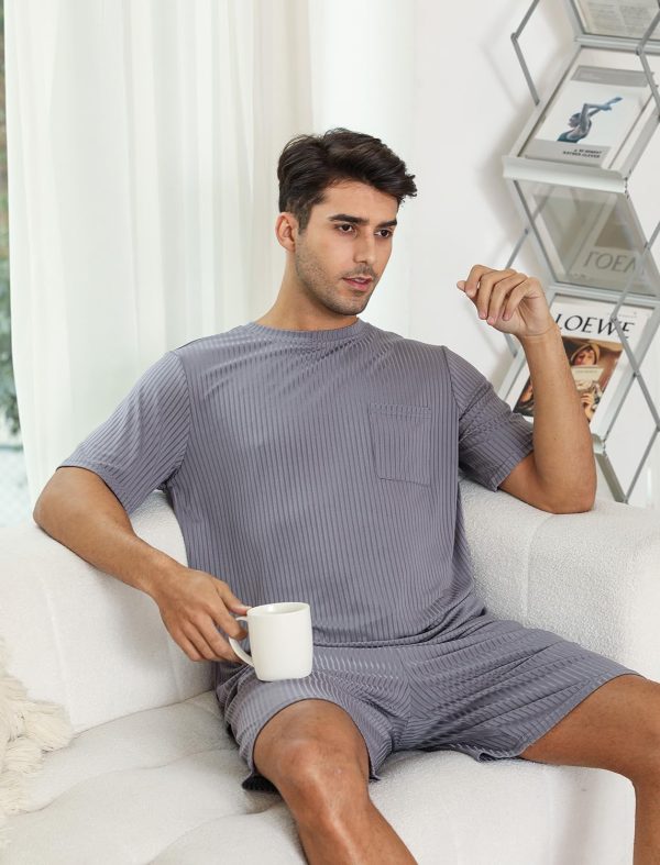 Matching Pajamas for Couples 2 Piece Lounge Set Ribbed Knit Pajama Matching Tops and Shorts Soft Sleepwear S-XXL