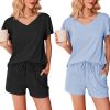 2 Pack Women's Pajamas Set Soft Ruffle Sleeve Pjs Set Casual V Neck Lounge Set with Pockets