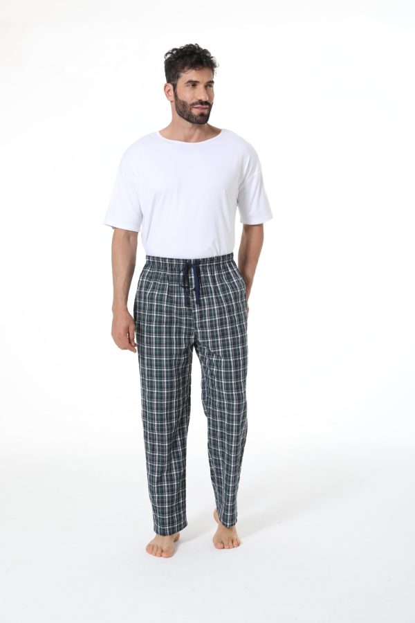 Mens Pajama Pants 100% Cotton Plaid Sleep & Lounge Pants, PJ Bottoms with Pockets and Button Fly