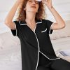 Women Pajamas Button Down Notch Collar Soft Short Sleeve Pjs with Long Pant Lounge Set