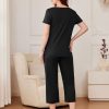 Pajama Set for Women Short Sleeve Top With Capri Pants Pjs 2 Piece O Neck Loungewear Soft Sleepwear with Pockets