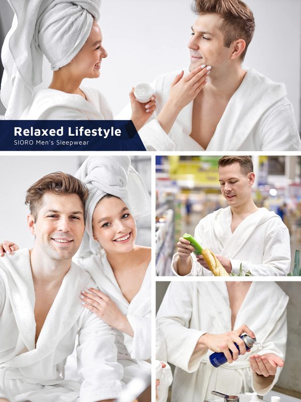 Mens Hooded Robe Terry Cloth, Cotton Bathrobe, Knee-Length Towel Robe for Spa, Swim, After Shower & Sleepwear