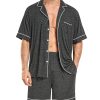 Couple Matching Pajamas Set Short-sleeve PJ Women & Men 2Pcs Loungewear Button Down Sleepwear Pjs Sets