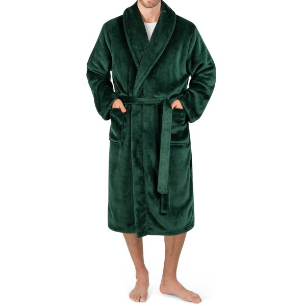 Mens Soft Robe Bathrobe for Men, Lightweight Fleece Male Robe Long Bath Shower Spa