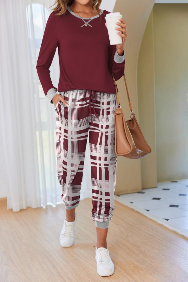 Pajamas Set for Women Long Sleeve Crew Neck Comfy Pjs Lounge Sets With Pockets
