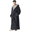 Mens Long Robes with Hood Full Length Hooded Bathrobe Fleece Plush Fluffy Housecoat Nightgown