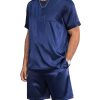 Men Silk Pajamas Set 2 Piece Pjs Soft Satin Sleepwear Shorts Button Down Tops Loungewear with Pockets