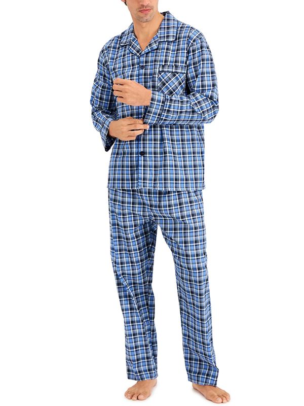 Men's Long Sleeve Plain Weave Pajama Set