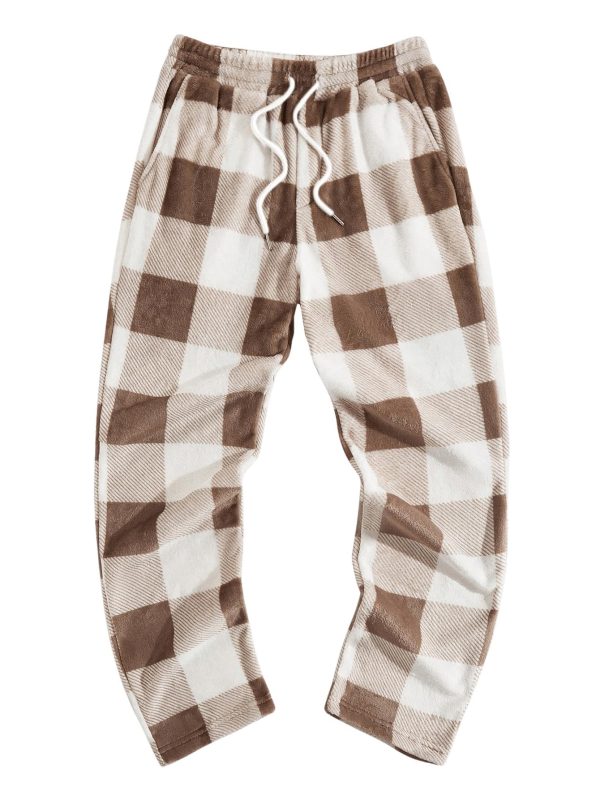 Men's Flannel Buffalo Plaid Pajama Pants Fuzzy Pj Pants with Pockets