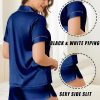 Womens Silk Satin Pajamas Set Short Sleeve Pj Sets Button Down Pjs 2 Piece Sleepwear Loungewear S-XXL