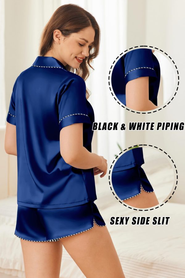 Womens Silk Satin Pajamas Set Short Sleeve Pj Sets Button Down Pjs 2 Piece Sleepwear Loungewear S-XXL