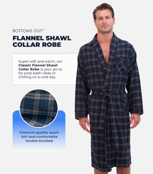 Men's Flannel Sleep Robe, Flannel Bathrobe for Men, Shawl Collar Winter Plaid Robe Perfect for Men and Women