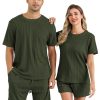 Matching Pajamas for Couples Ribbed Knit Pajama Short Sleeve Soft Sleepwear 2 Piece Loungewear S-XXL