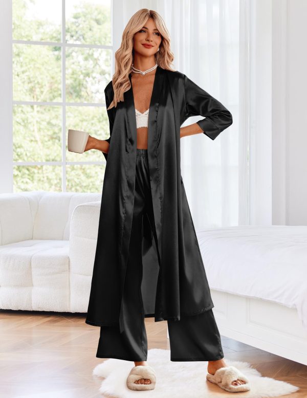 Silk Robes for Women Long Satin Bride Bridesmaid Wedding Party Robes Lightweight Sexy Sleepwear with Pockets