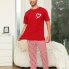 Cotton Matching Pajamas for Couples Cute Printed Short Sleeve Top & Long Pants Sleepwear Pjs Sets