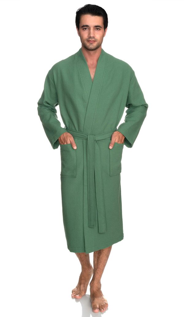 Mens Robe, Waffle Spa Bathrobe, Soft Kimono Bath Robe