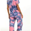 Women's Tie Dye Pajamas Sets Lounge Short Sleeve Top with Capri Pants Sleepwear 2 Piece Set
