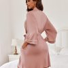 Women Kimono Robes Knee Length Knit Bathrobe Lightweight Soft Sleepwear V-neck Casual Ladies Loungewear