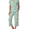 Women's Capri Pajama Sets Floral Print Short Sleeve Sleepwear Top and Capri Pants 2 Piece Loungewear with Pockets