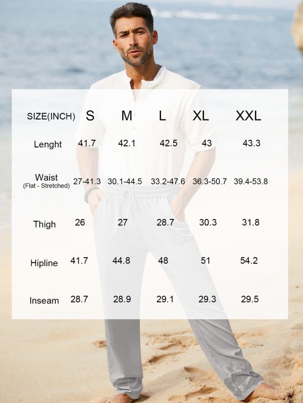 Mens Cotton Linen Drawstring Pants Elastic Waist Casual Jogger Yoga Pants