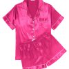 Womens Silk Satin Pajama Sets Soft Short Sleeve Button Down Sleepwear Top and Shorts 2 Piece Pjs Lounge Set S-XXL