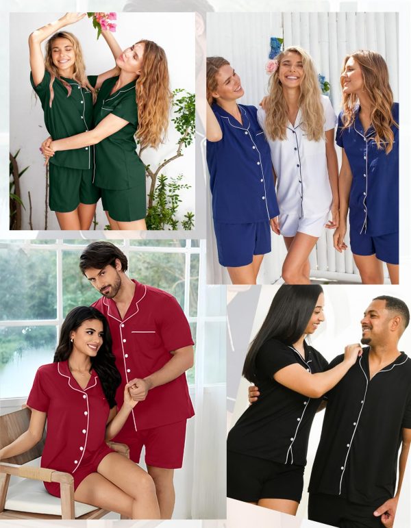 Matching Pajamas for Couples Women & Men Modal Button Down Short Sleeve Sleepwear Pjs 2 Piece Loungewear S-XXXL